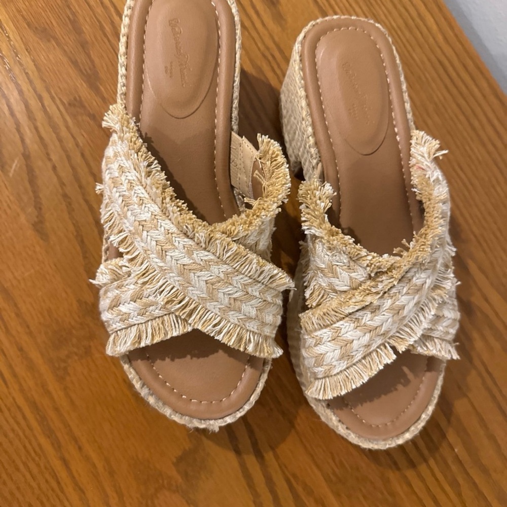 Beige Woven Slide Sandals